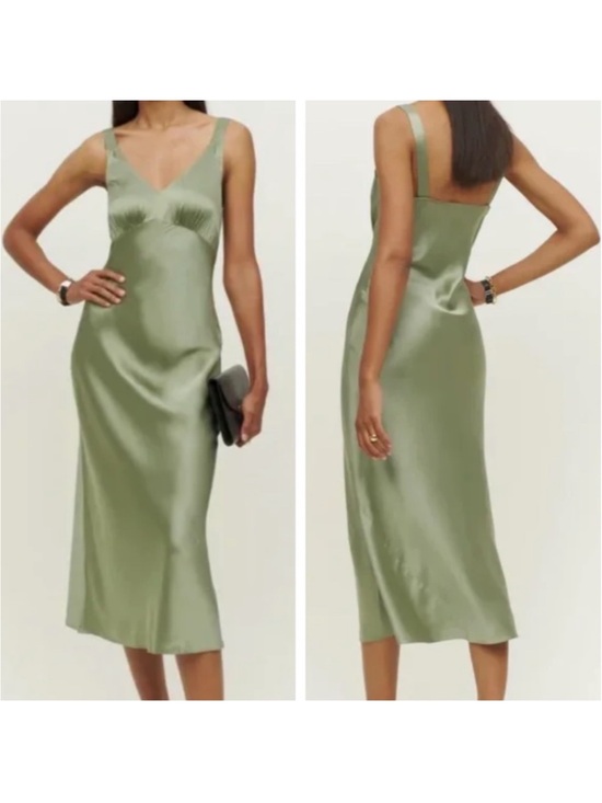 Reformation Dresses & Skirts - Reformation Daytona 100% Silk Midi Dress Artichoke Green V-Neck